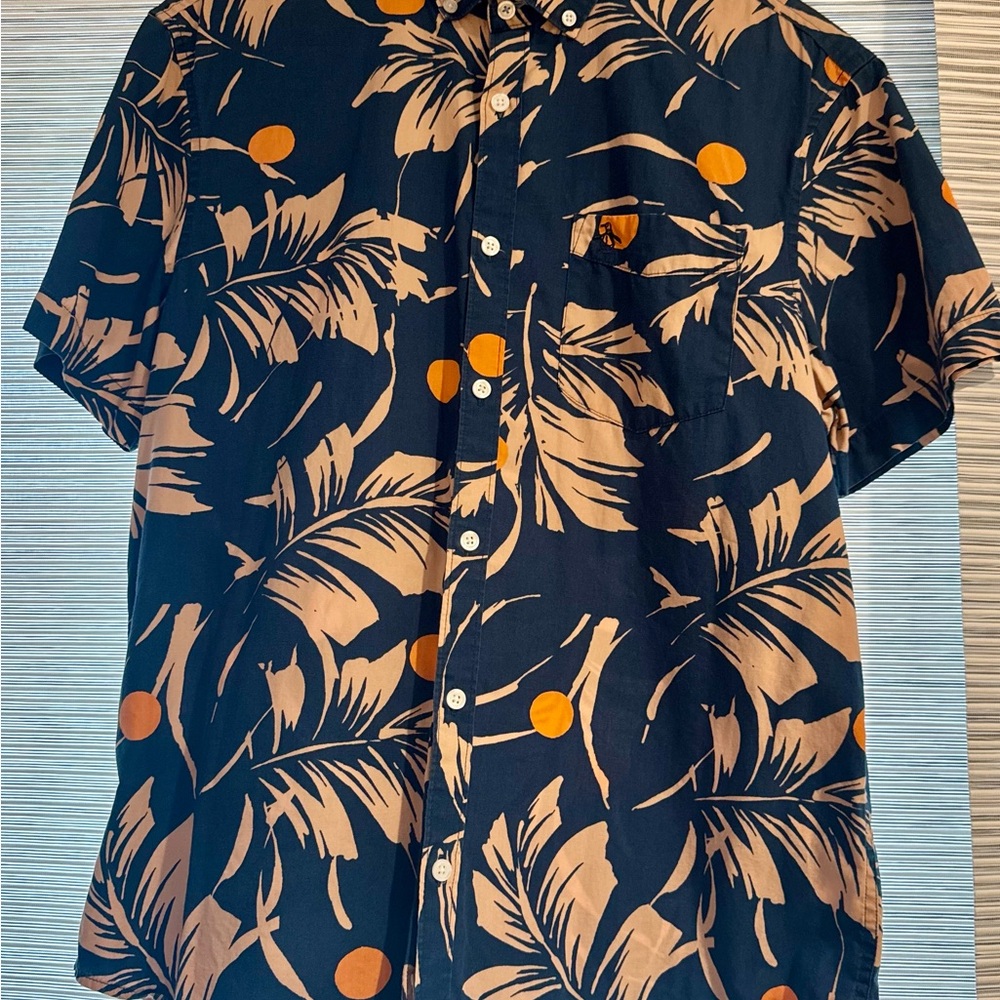 Men's Leaf Print Casual Shirt - Blue and Orange